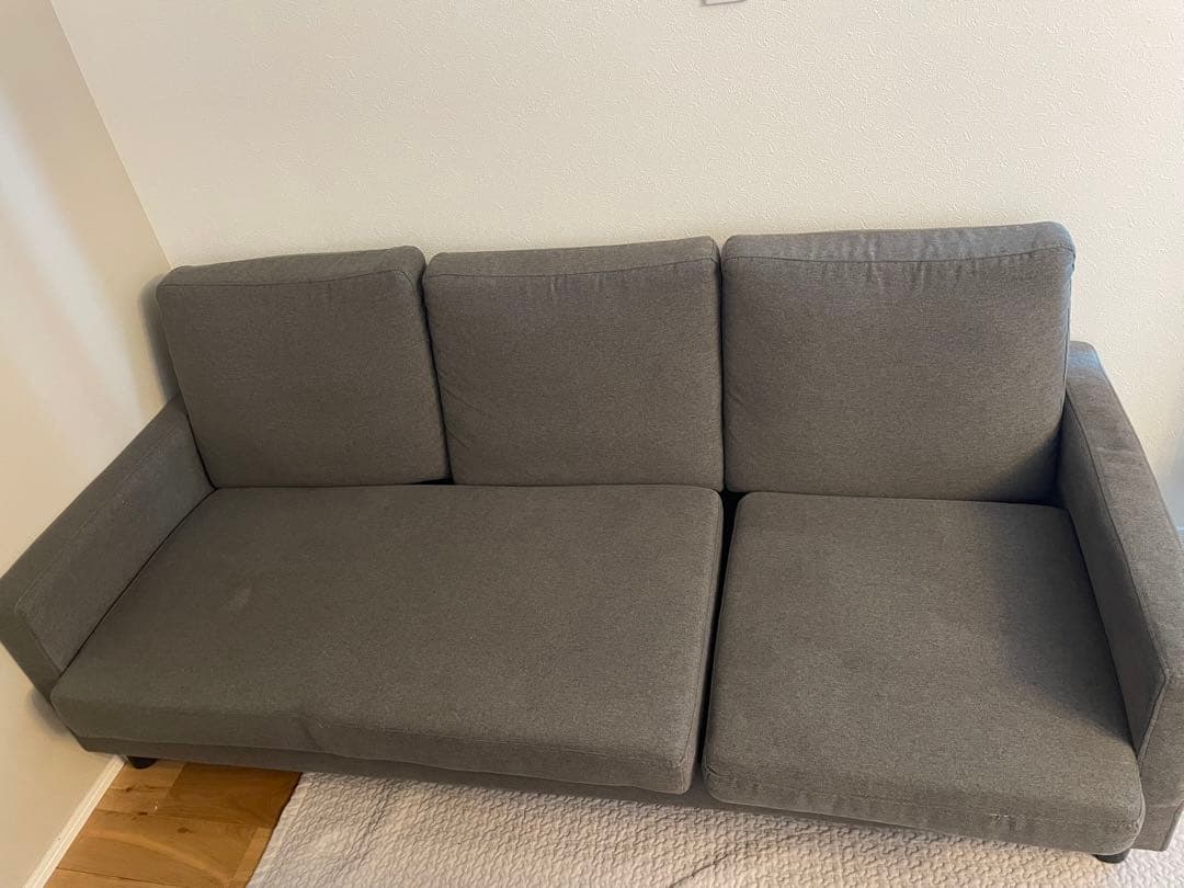 【引き取り限定】グレーのL字型ファブリックソファ