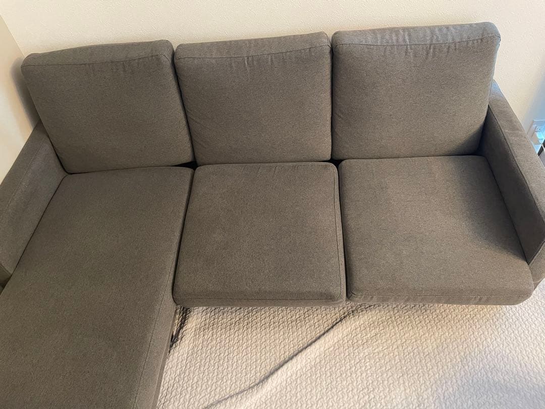 【引き取り限定】グレーのL字型ファブリックソファ