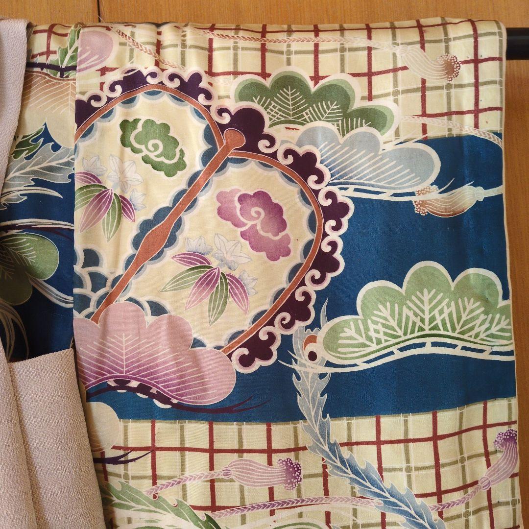 七五三３歳男の子アンティーク着物と正絹縮緬の被布（中綿無し）