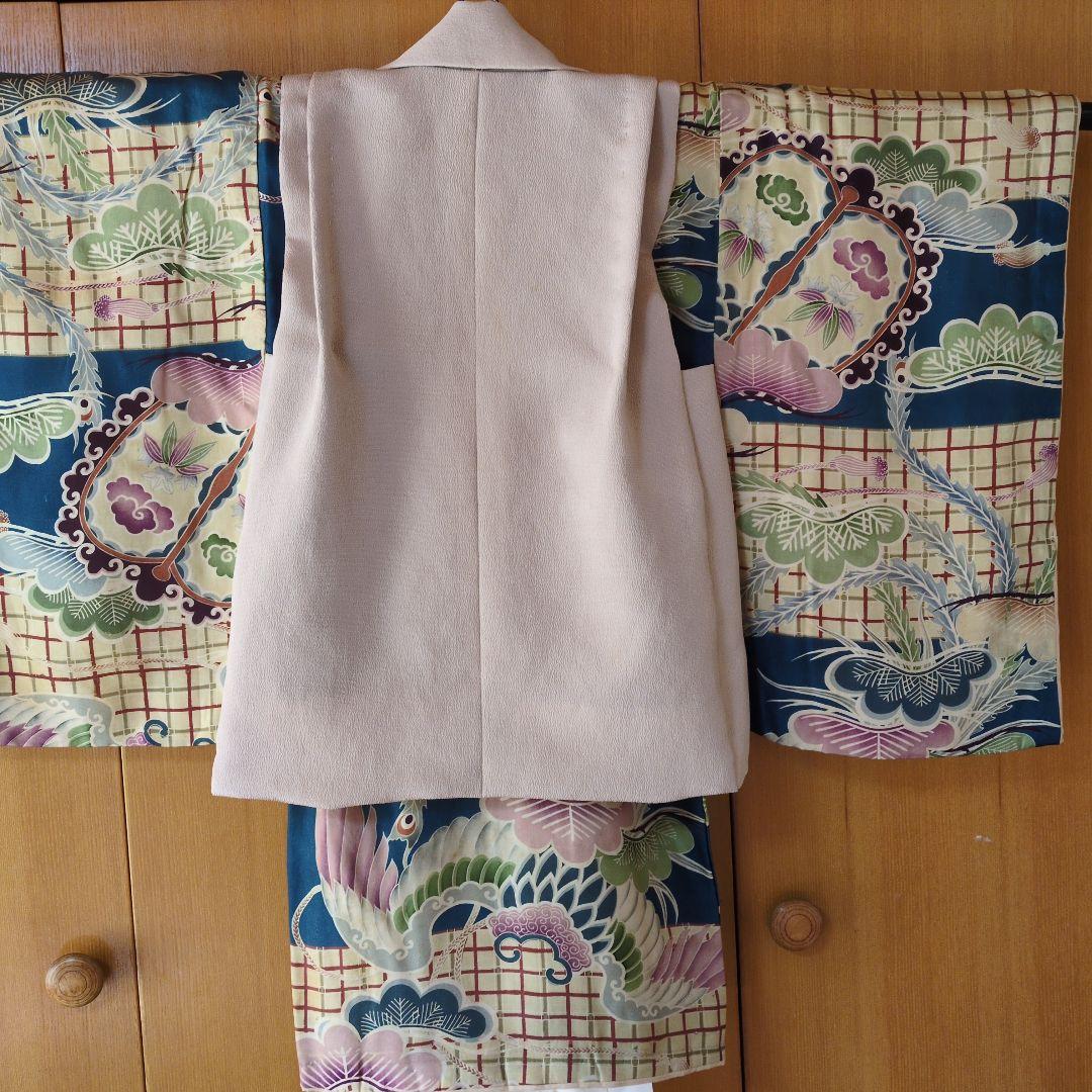 七五三３歳男の子アンティーク着物と正絹縮緬の被布（中綿無し）