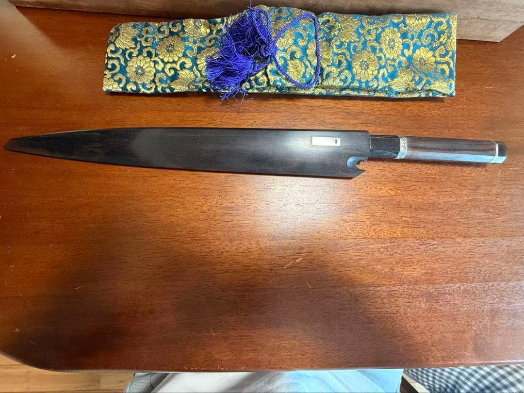 正本総本店 尺一 純日本鋼 本焼 銀二巻 黒檀柄 名入 黒檀鞘 袱紗・箱付