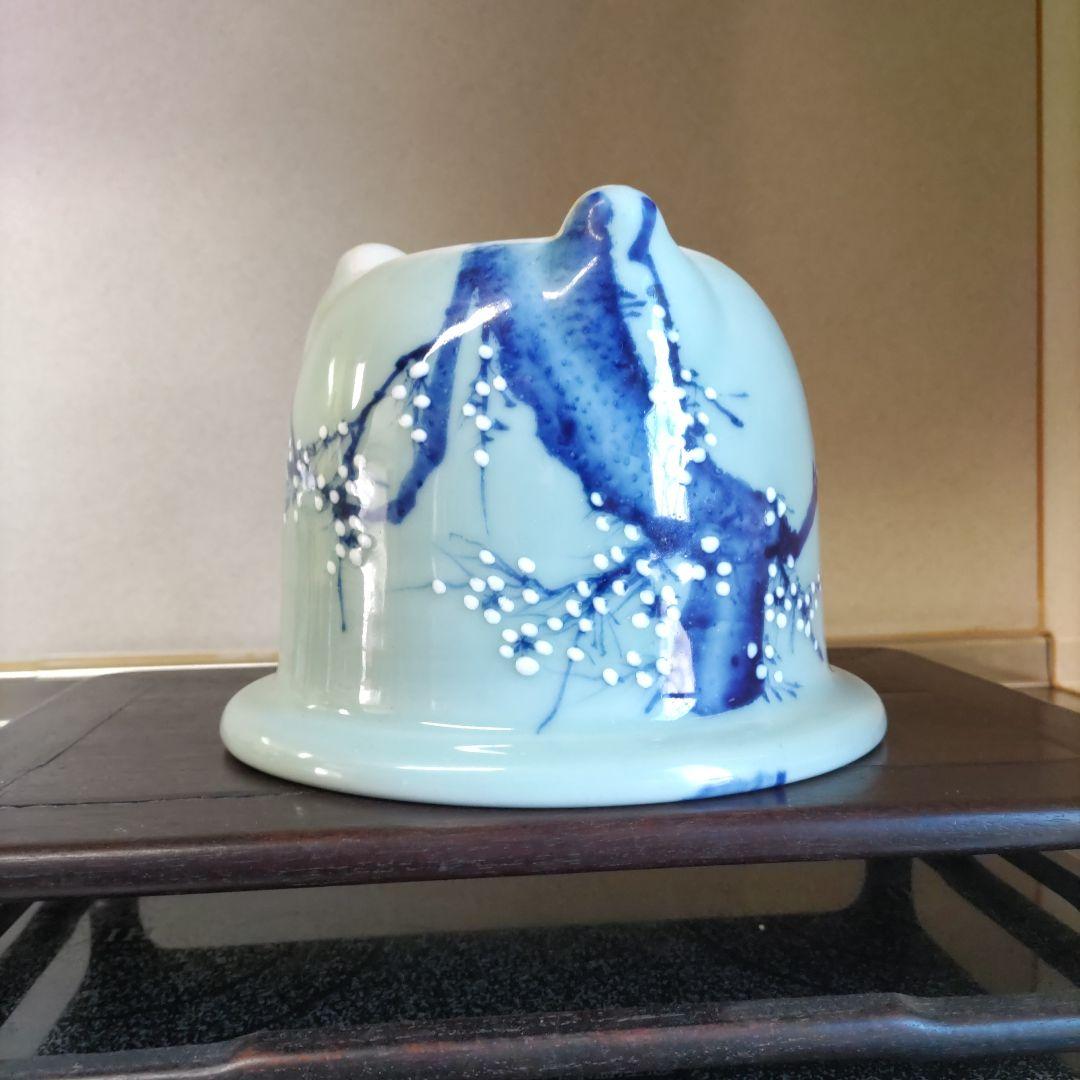 盆栽鉢、尾張焼、 瀬戸焼 、青磁、 染付 梅図 3本足、 蘭鉢 、植木鉢