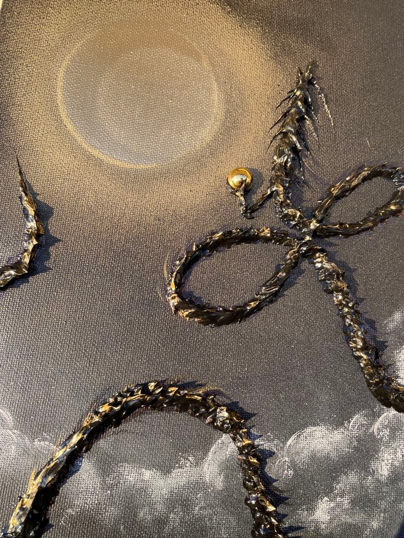 「月光で黄金に輝く黒龍」 テクスチャーアート 龍神 絵画 龍ノツカイ