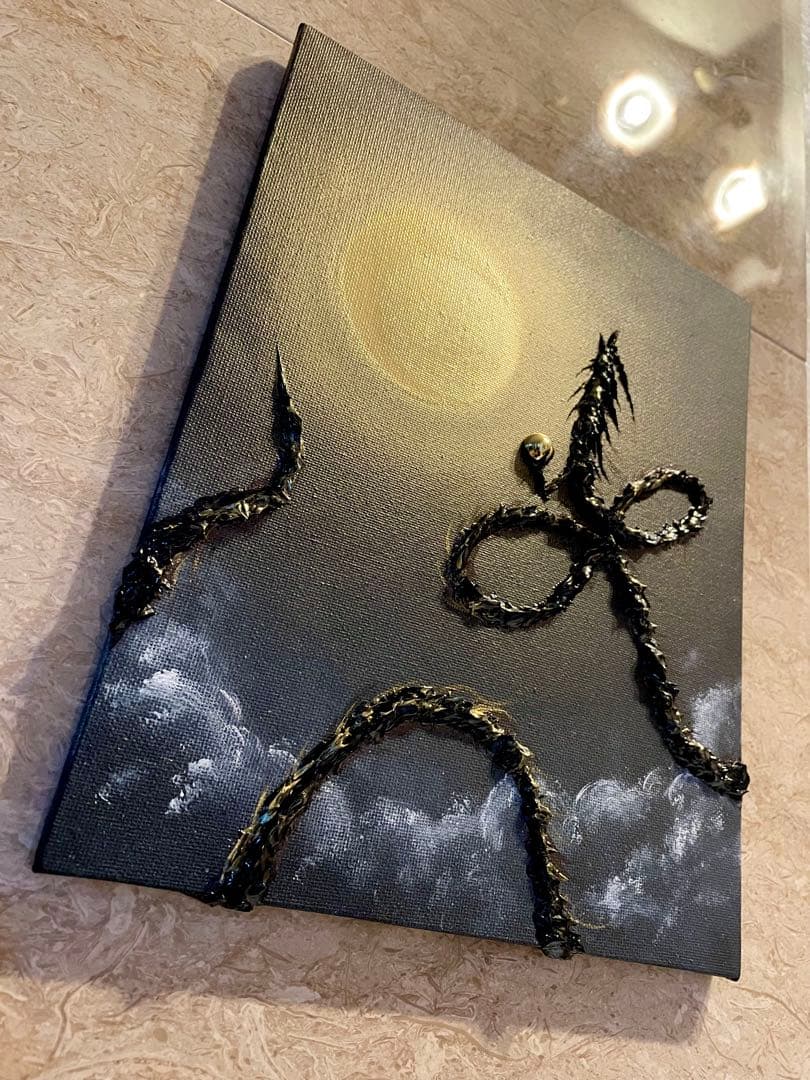 「月光で黄金に輝く黒龍」 テクスチャーアート 龍神 絵画 龍ノツカイ