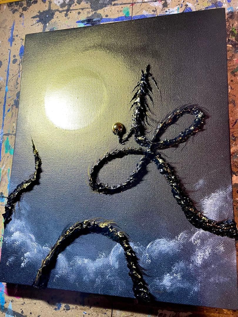 「月光で黄金に輝く黒龍」 テクスチャーアート 龍神 絵画 龍ノツカイ