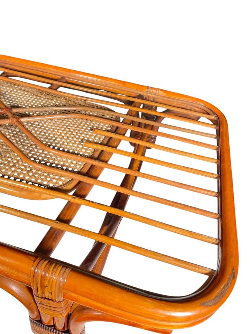 HR117 ラタン　籐　ガラステーブル　ジャパニーズモダン