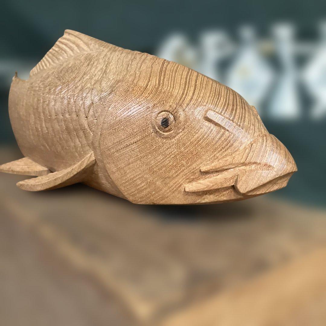 富山県井波木彫　富樫瑞雲　木彫　鯉