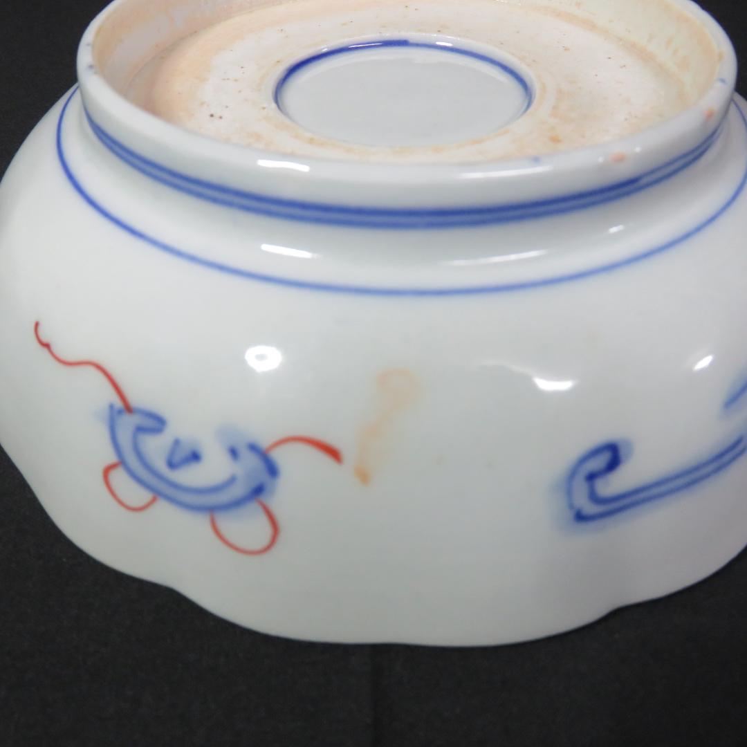 なます皿 古伊万里 5枚 色絵付 染付 江戸 松竹梅 梅と鶴 寶づくし 窯傷