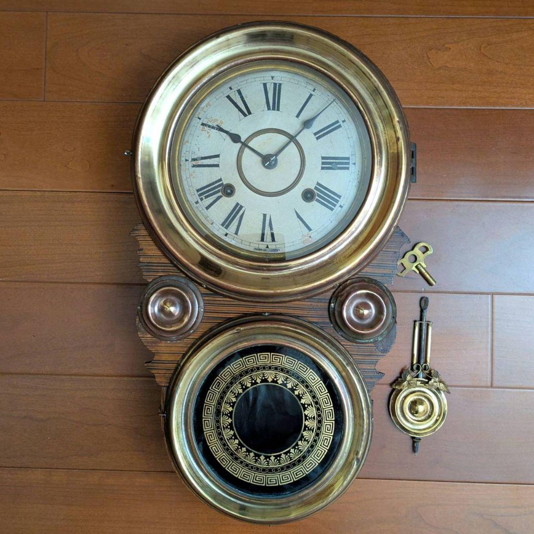 ダルマ時計 アンティーク掛時計 柱時計 古時計 振り子掛時計 ゼンマイ