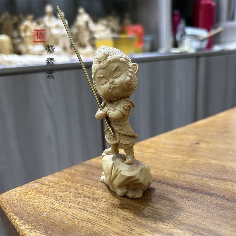 【修縁堂】西遊記 孫悟空 置物 斉天大聖 彫刻 美品 仏像 木彫り
