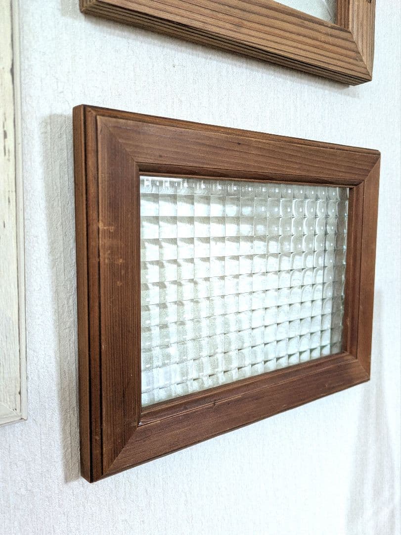 古材レトロガラスフレーム 3枚セット　ハンドメイド作品額　写真たてフォトフレーム