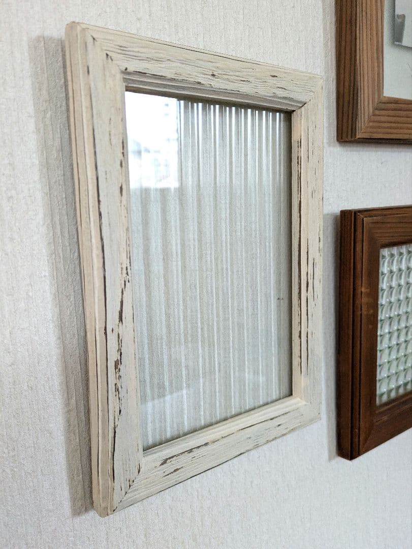 古材レトロガラスフレーム 3枚セット　ハンドメイド作品額　写真たてフォトフレーム