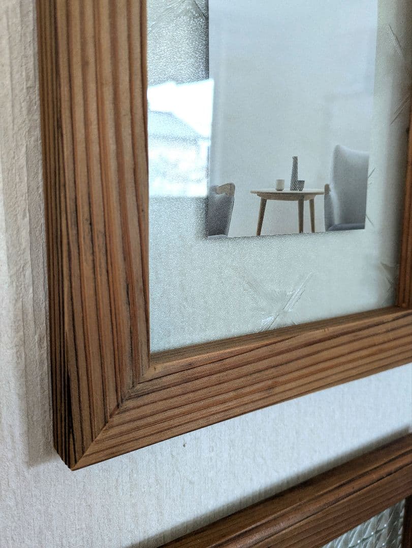 古材レトロガラスフレーム 3枚セット　ハンドメイド作品額　写真たてフォトフレーム