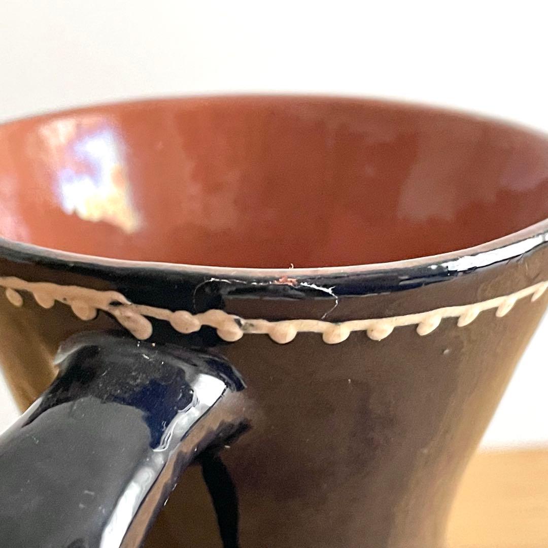 リトアニア？ ビンテージ いっちん描き 鳥花文 ピッチャー 花入 スリップウェア