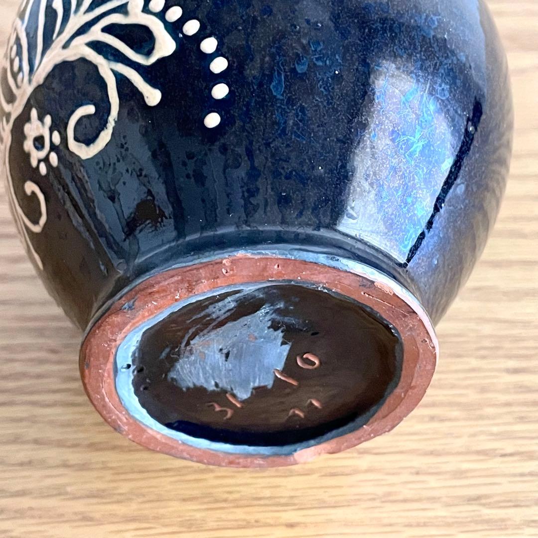 リトアニア？ ビンテージ いっちん描き 鳥花文 ピッチャー 花入 スリップウェア