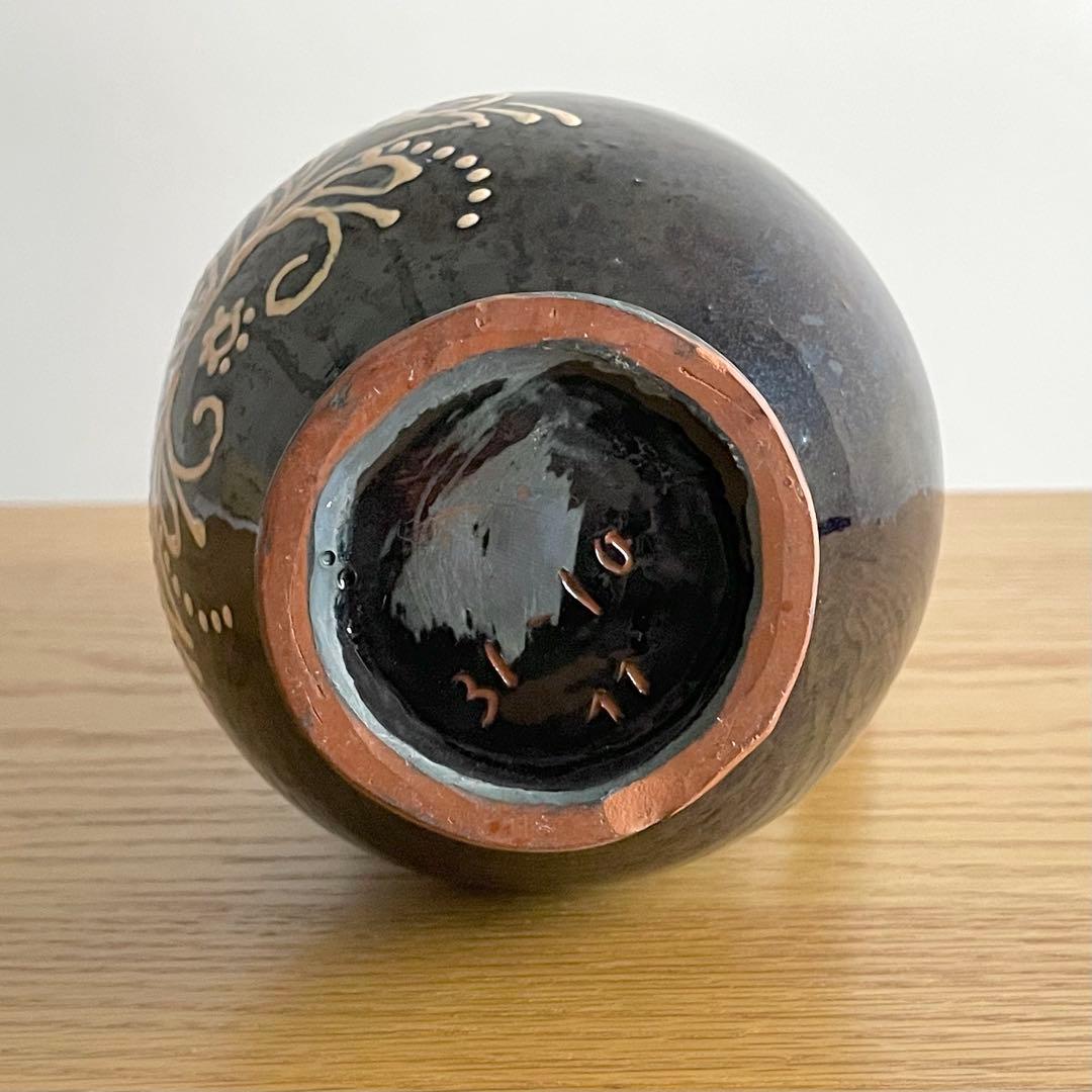 リトアニア？ ビンテージ いっちん描き 鳥花文 ピッチャー 花入 スリップウェア