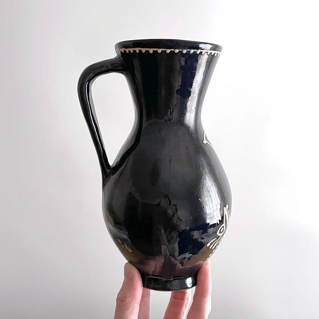 リトアニア？ ビンテージ いっちん描き 鳥花文 ピッチャー 花入 スリップウェア