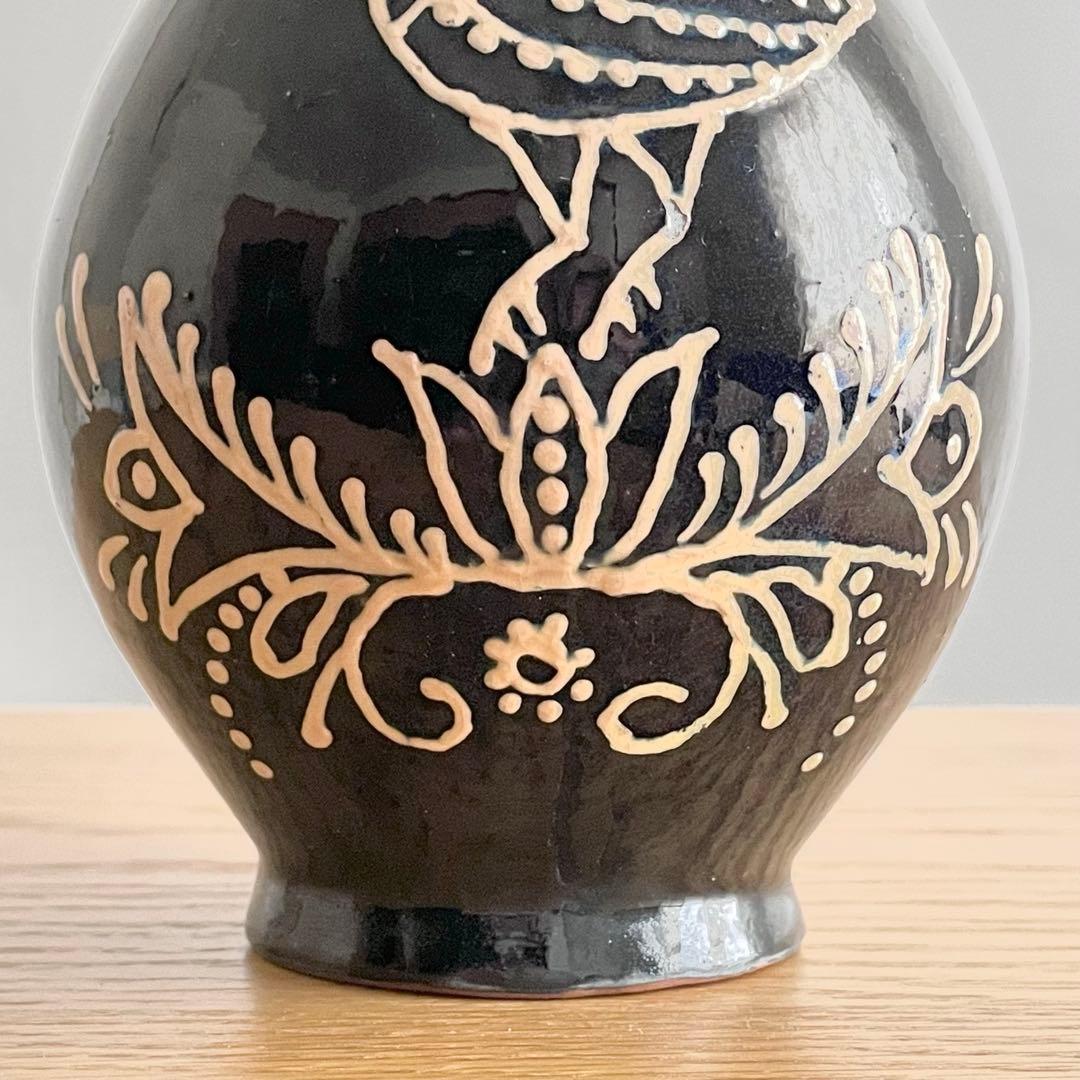 リトアニア？ ビンテージ いっちん描き 鳥花文 ピッチャー 花入 スリップウェア