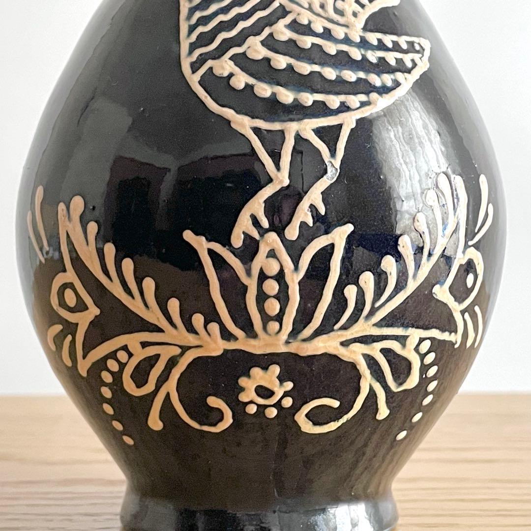 リトアニア？ ビンテージ いっちん描き 鳥花文 ピッチャー 花入 スリップウェア