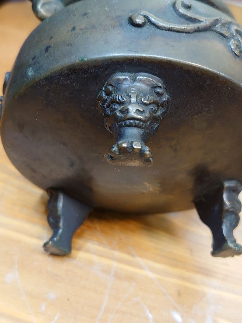 開運 龍 龍神 龍&獅子香炉 ブロンズ製（真鍮製）