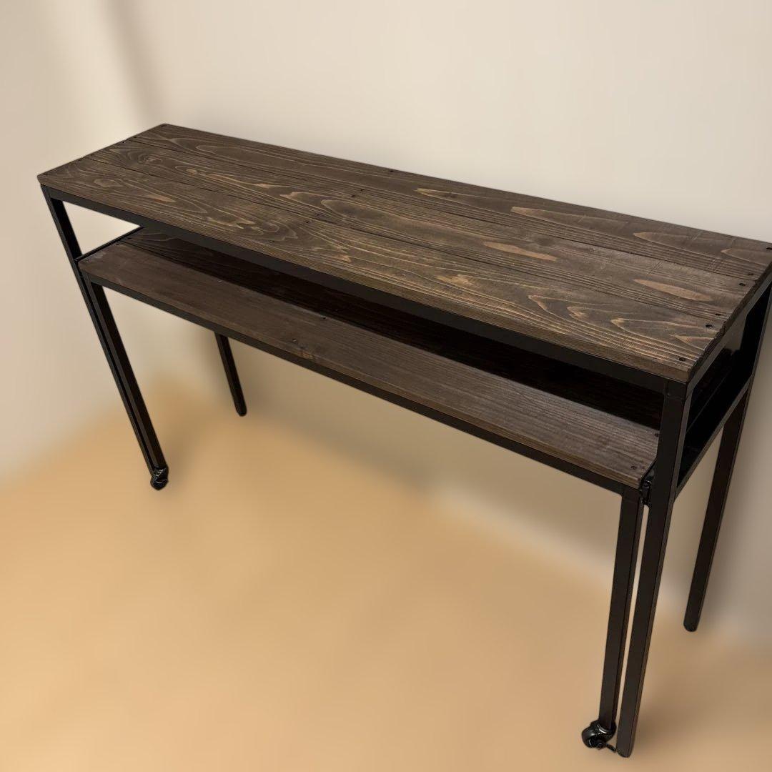 たん　 ダークブラウン木製二段テーブル,DT,電子ピアノ,ラック,植物