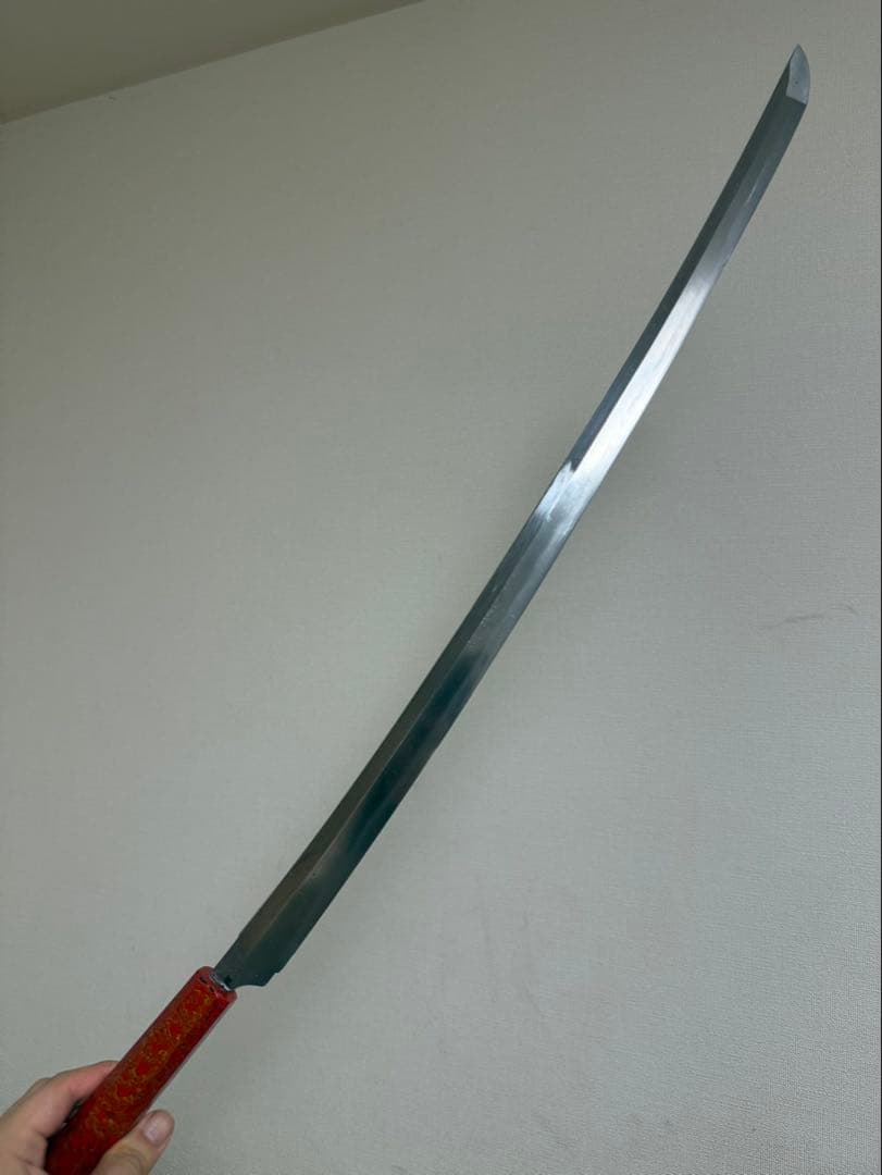 玉鋼製包丁　鑑賞用美術研磨。受注生産　両鎬　鮪包丁　刺身包丁　2尺　特注柄