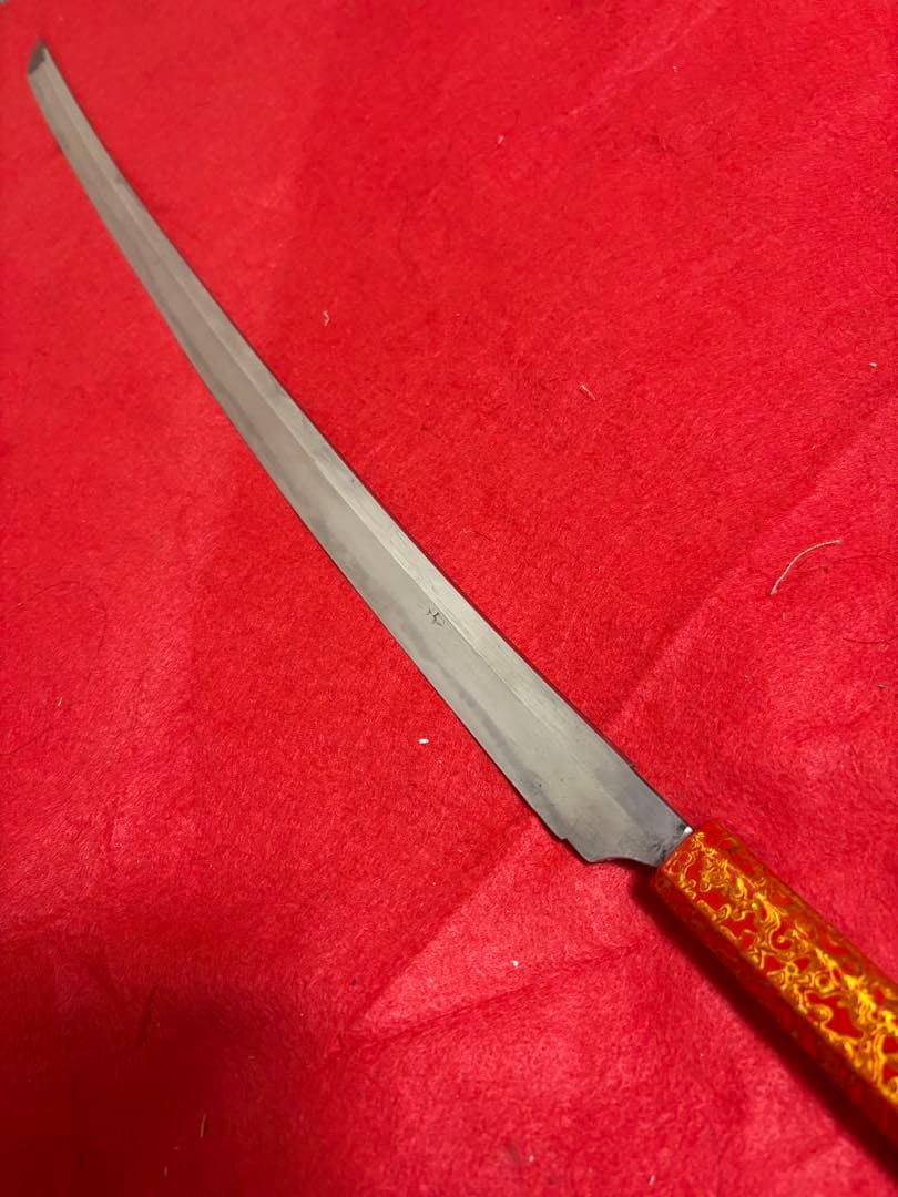 玉鋼製包丁　鑑賞用美術研磨。受注生産　両鎬　鮪包丁　刺身包丁　2尺　特注柄