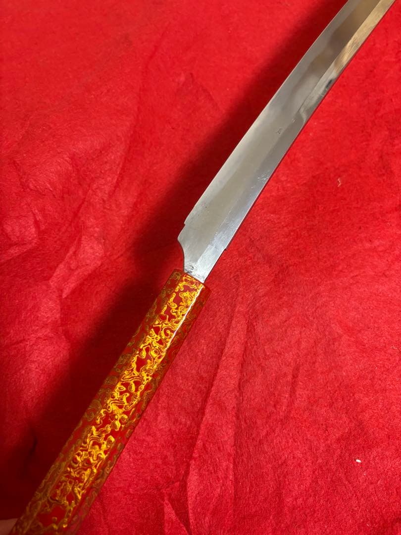 玉鋼製包丁　鑑賞用美術研磨。受注生産　両鎬　鮪包丁　刺身包丁　2尺　特注柄