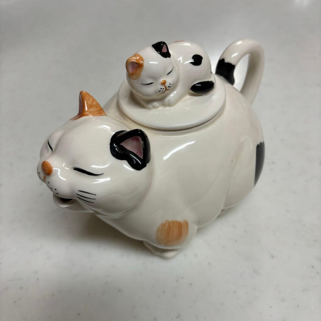 猫ティーポット ティーカップセット 三毛 アンティーク レトロ雑貨