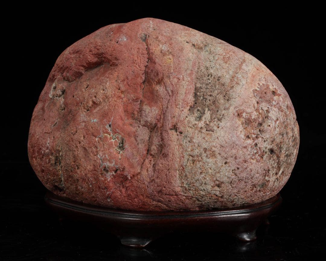 赤玉石 赤石 碧玉 在銘台座付 2.3kg 鑑賞石 原石 天然石 飾石