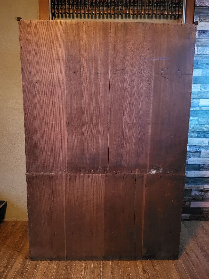 本棚　飾り棚　食器棚　収納棚　引き出し 2杯　ゆらゆらガラス　古家具