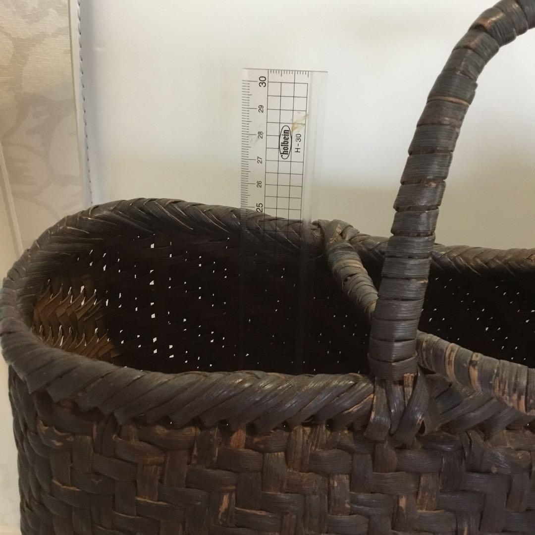 ダークブラウンかごバッグ スカーフ付き　山ぶどう手作り