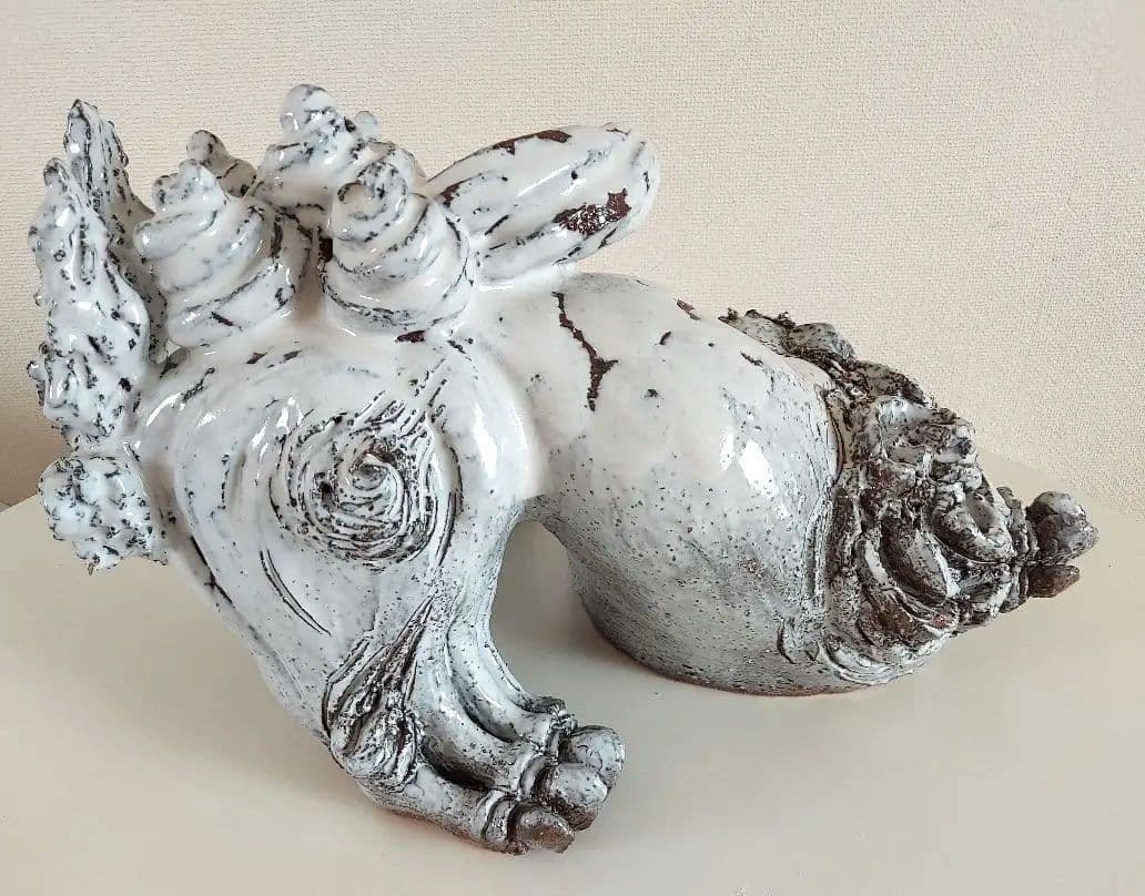 萩焼　 獅子の置物 　小久保凌雲作