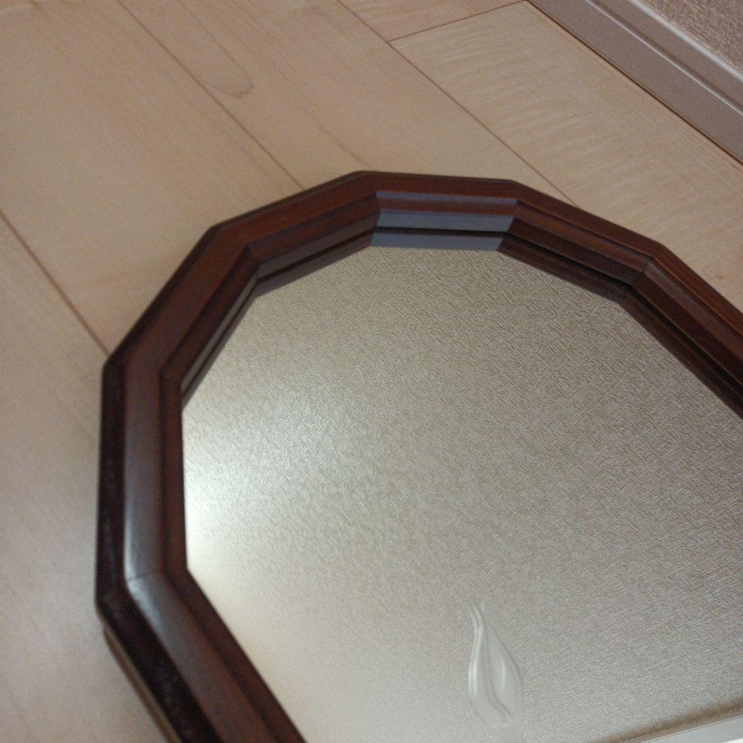 レトロアンティーク　壁掛けミラー　薔薇　エッチングミラー　木枠