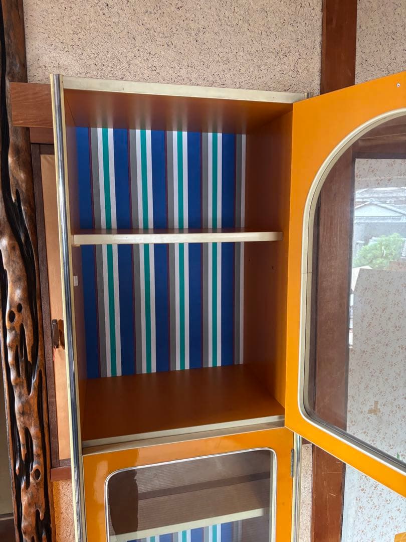 食器棚 昭和レトロ レトロポップ オレンジ イエロー キャビネット 収納棚 本棚