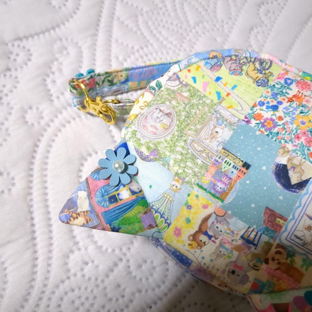 新柄…ユキエモンアニバーサリーパッチワーク ブルー系…コロンと猫ポーチ