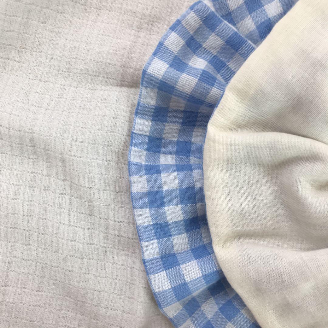 再販☆水色ギンガムチェック×ミルク☆ ハンドメイド リバーシブル スタイ
