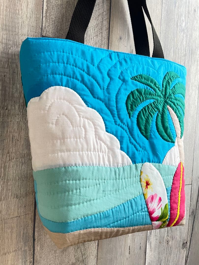 ハワイアンキルトバック♡夏を感じるハンドメイドバック　サーフボード　ホヌ