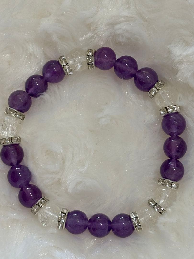 ⑩ 天然石✨アメジスト×クラック水晶 8mmパワーストーンブレスレット約15cm