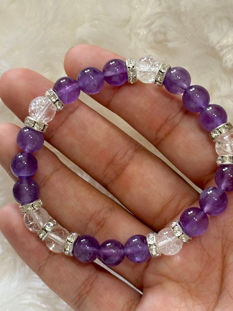 ⑩ 天然石✨アメジスト×クラック水晶 8mmパワーストーンブレスレット約15cm