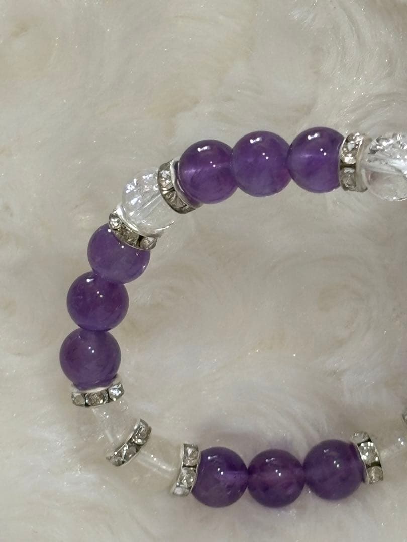 ⑩ 天然石✨アメジスト×クラック水晶 8mmパワーストーンブレスレット約15cm