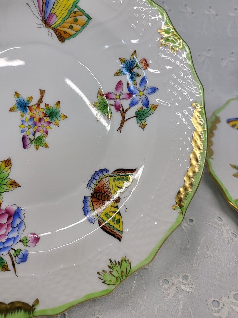 2枚✨ヘレンド ヴィクトリアブーケ サラダ デザート プレート19 皿 花蝶②