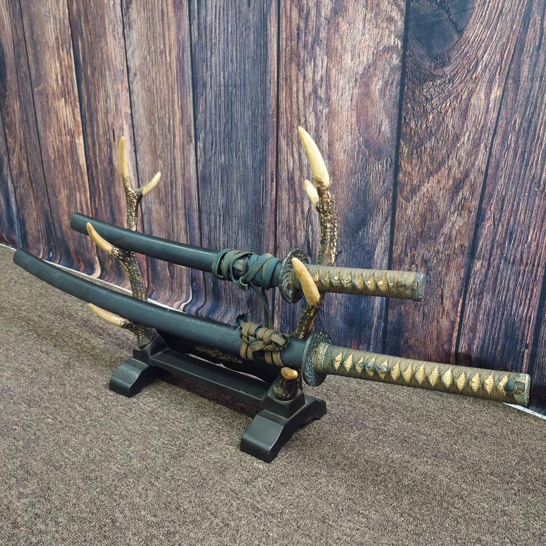 日本刀 鞘付き模造刀 大小2本セット 刀掛け鹿の角セット 観賞用