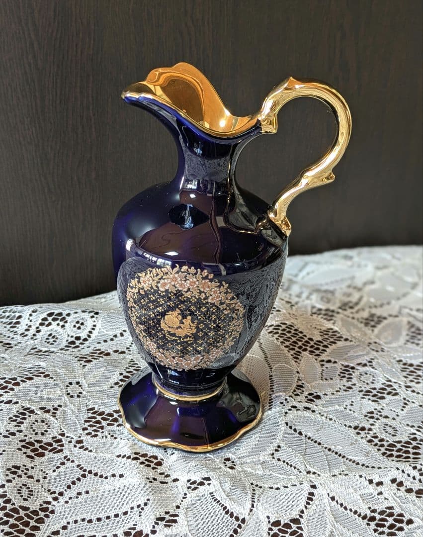 22K使用・美品】リモージュ カステル フランス製 ミニ花瓶 金彩 × 濃紺