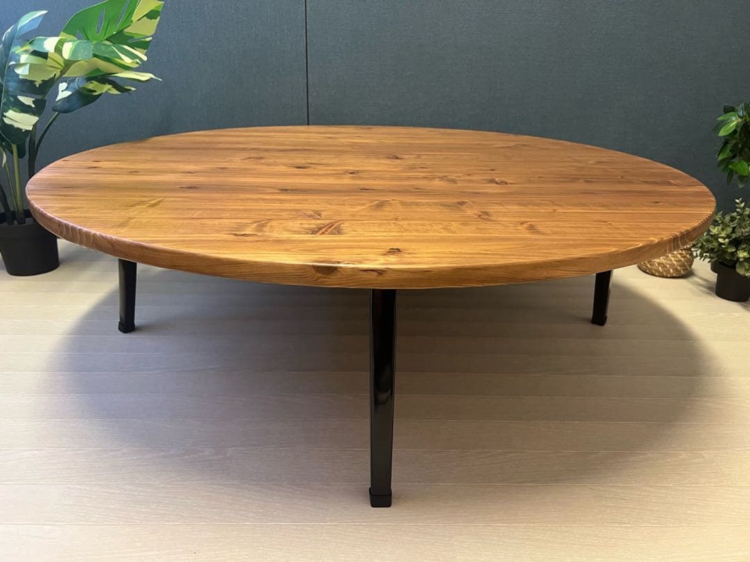 【送料無料】 ローテーブル 丸形 90cm 杉 オーク調 折りたたみ脚