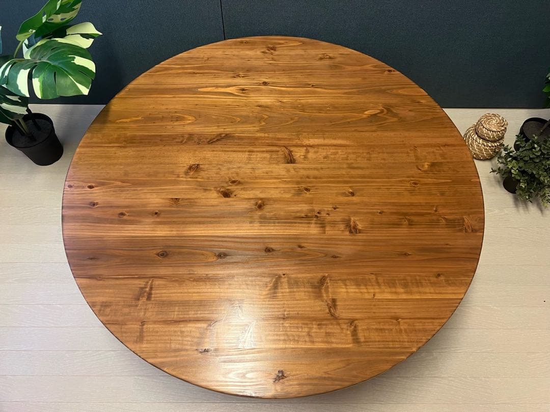 【送料無料】 ローテーブル 丸形 90cm 杉 オーク調 折りたたみ脚