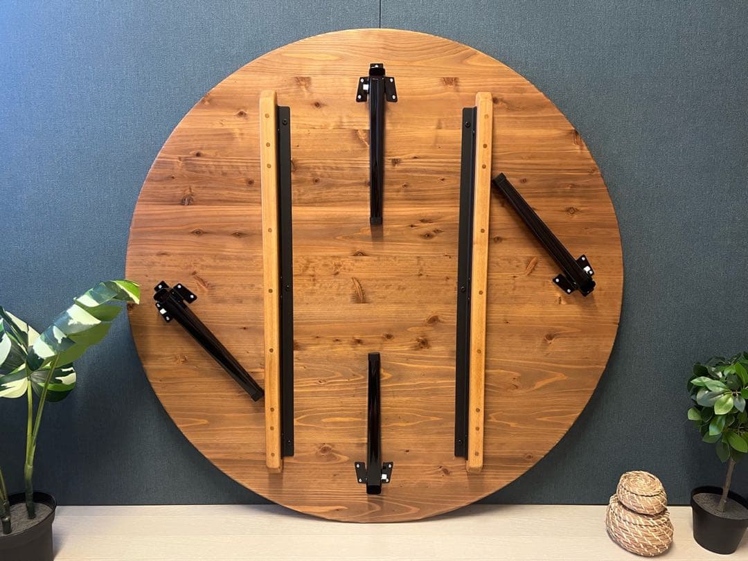 【送料無料】 ローテーブル 丸形 90cm 杉 オーク調 折りたたみ脚