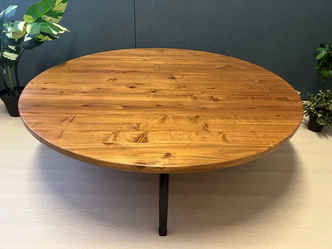 【送料無料】 ローテーブル 丸形 90cm 杉 オーク調 折りたたみ脚