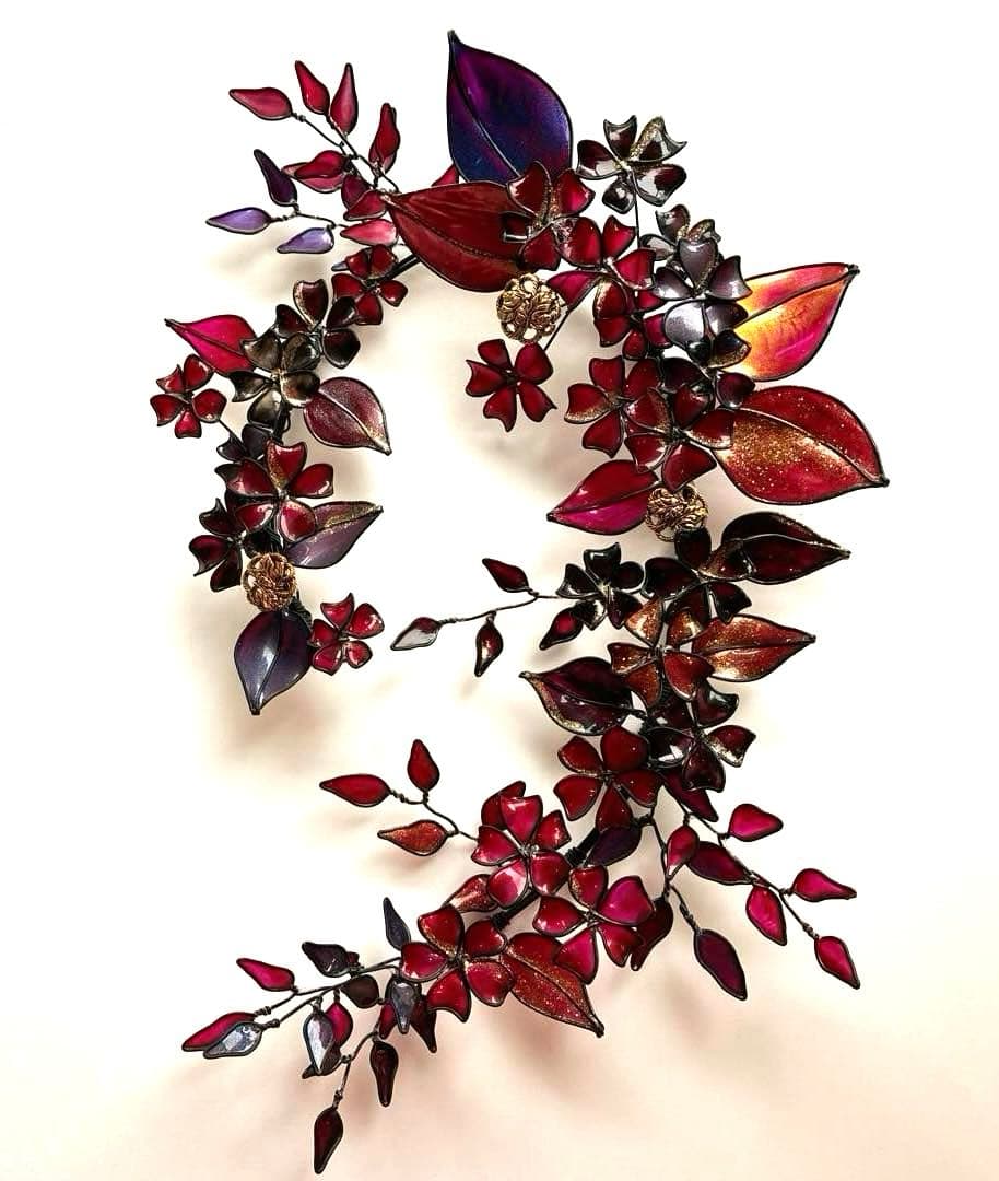 大人REDボタニカルリース　ワイヤークラフト　ディップアート　アート　壁飾り