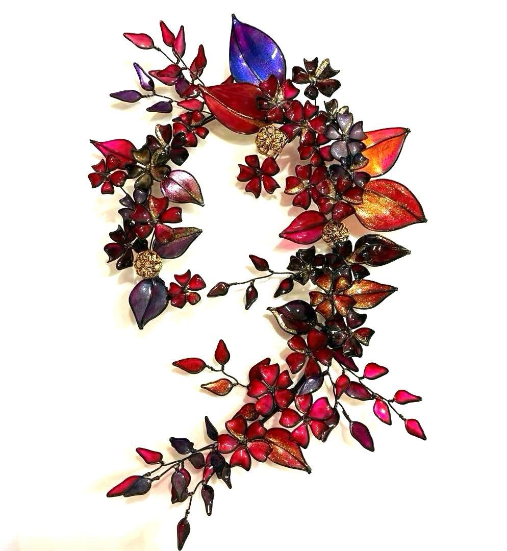 大人REDボタニカルリース　ワイヤークラフト　ディップアート　アート　壁飾り